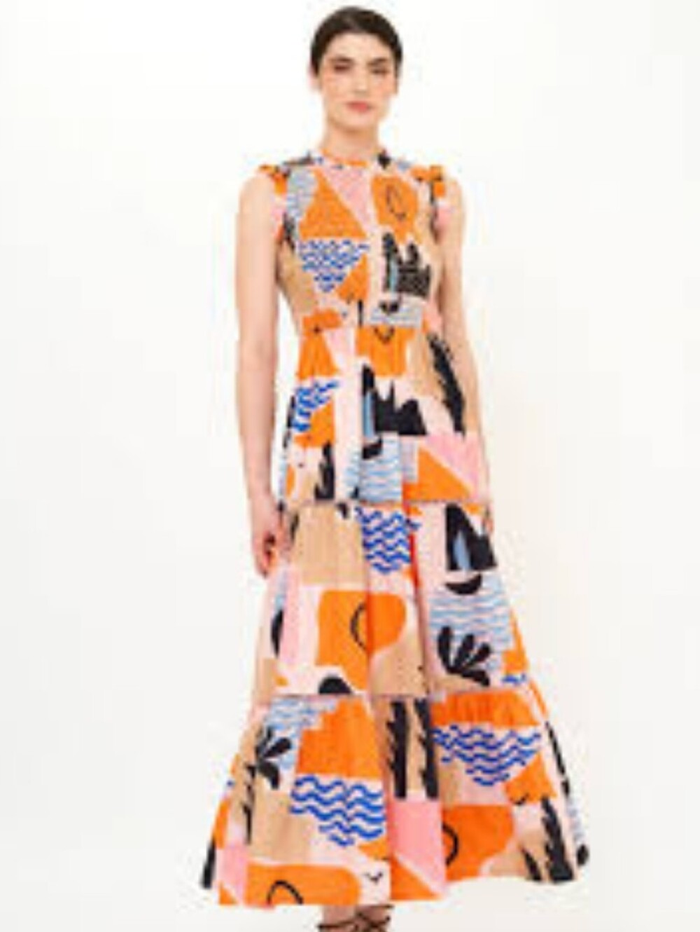 $388 NWT Oliphant Sleeveless Smocked Maxi Riviera Orange Small